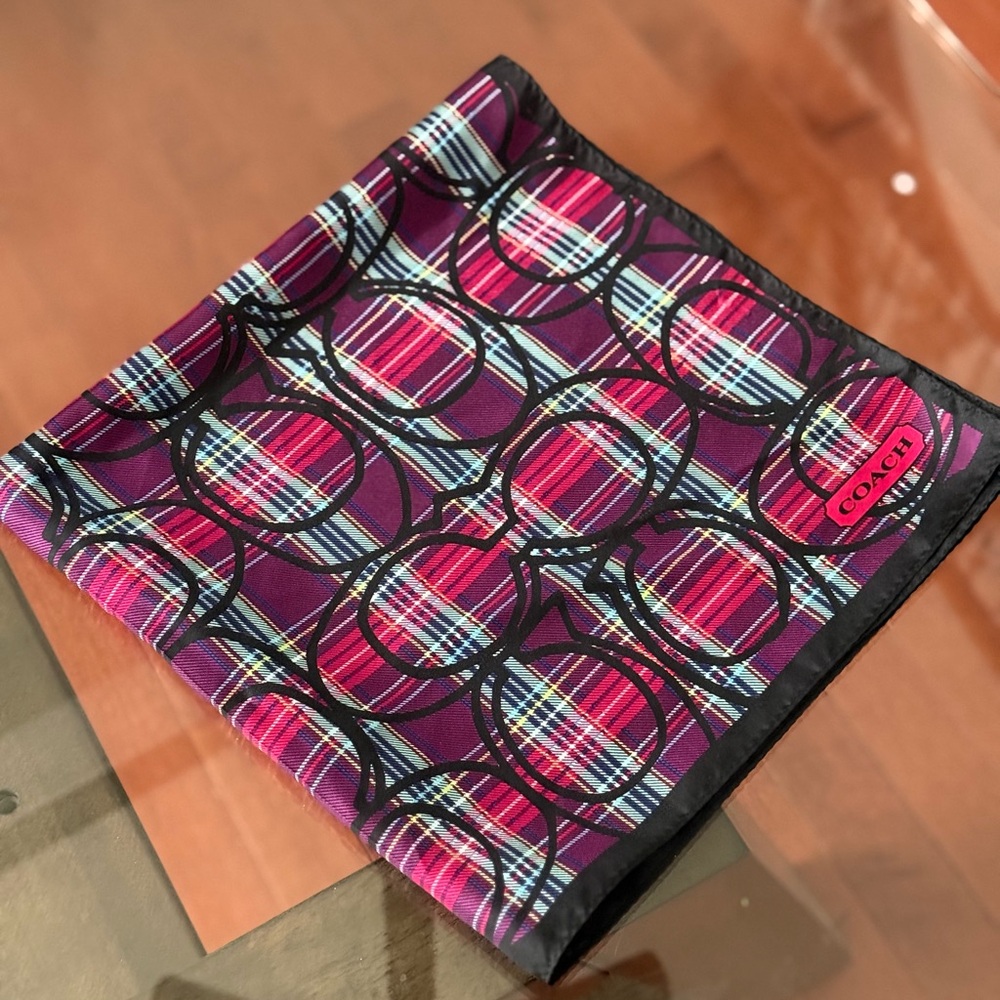Coach signature C silk scarf Tartan Poppy print.